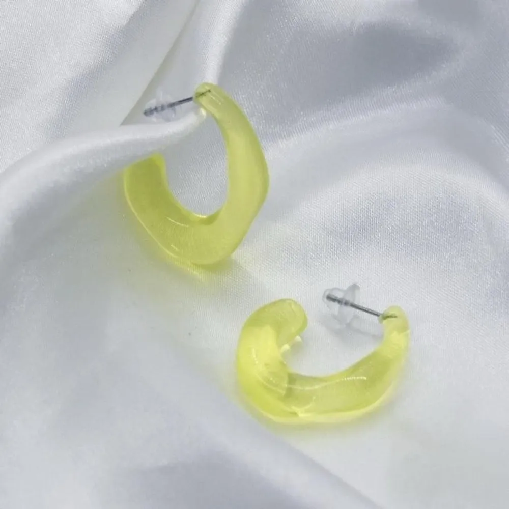 Lime Green Acrylic Hoop Earrings - Image 2