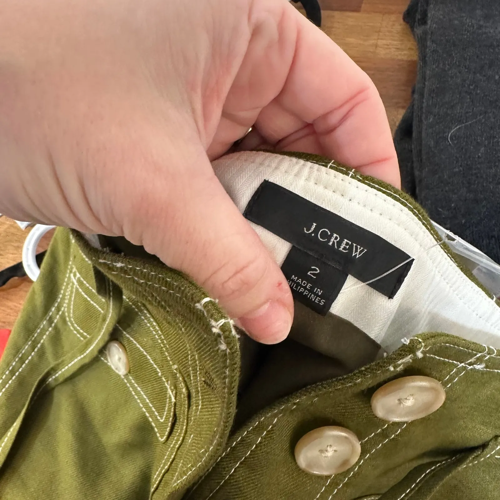 J Crew Womens Skirt 2 NWT $118 Army Green Midi Pocket Belt Button Linen Blend - Image 3