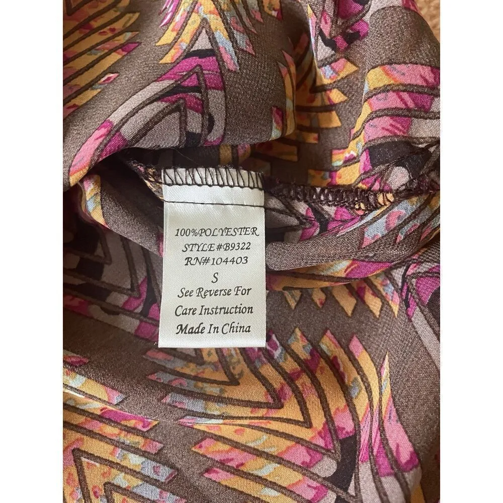 Blu Pepper Sheer Boho Blouse Top S Multicolor Chevron Long Sleeve Lightweight - Image 6