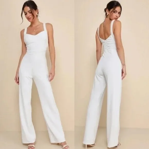 Lulus Love Aglow White Pearl Beaded Sleeveless Straight Leg Jumpsuit Size XL - Image 2