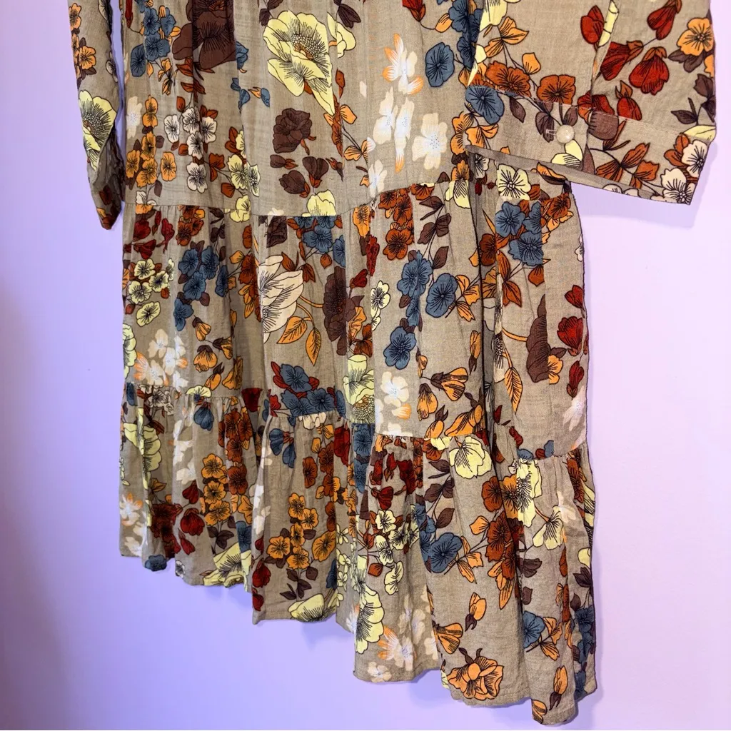 Natural Life Boho Tiered Tunic Dress Mini Women L Casual Country Cottage Neutral - Image 5