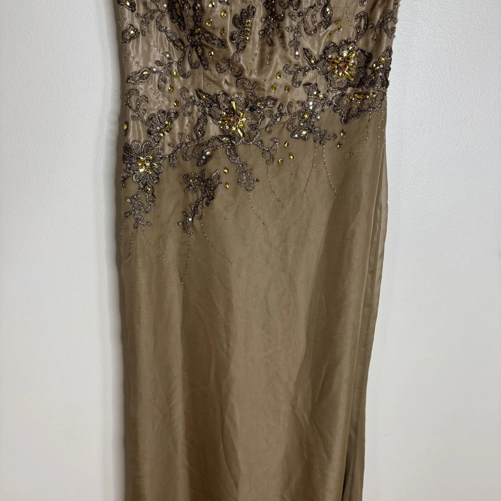 Montage by Mon Cheri Dress Womens 8 Gold Beaded Evening Gown Formal Sequin Maxi - Image 3