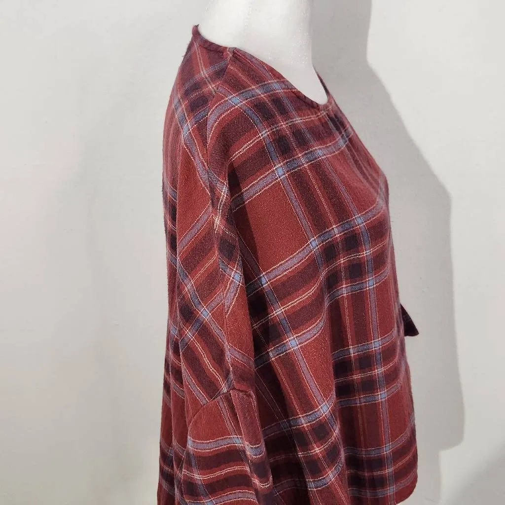 BDG Oversized Red Plaid Flannel High Low Top Size XS UO Plaid Red Flannel Top - Image 5