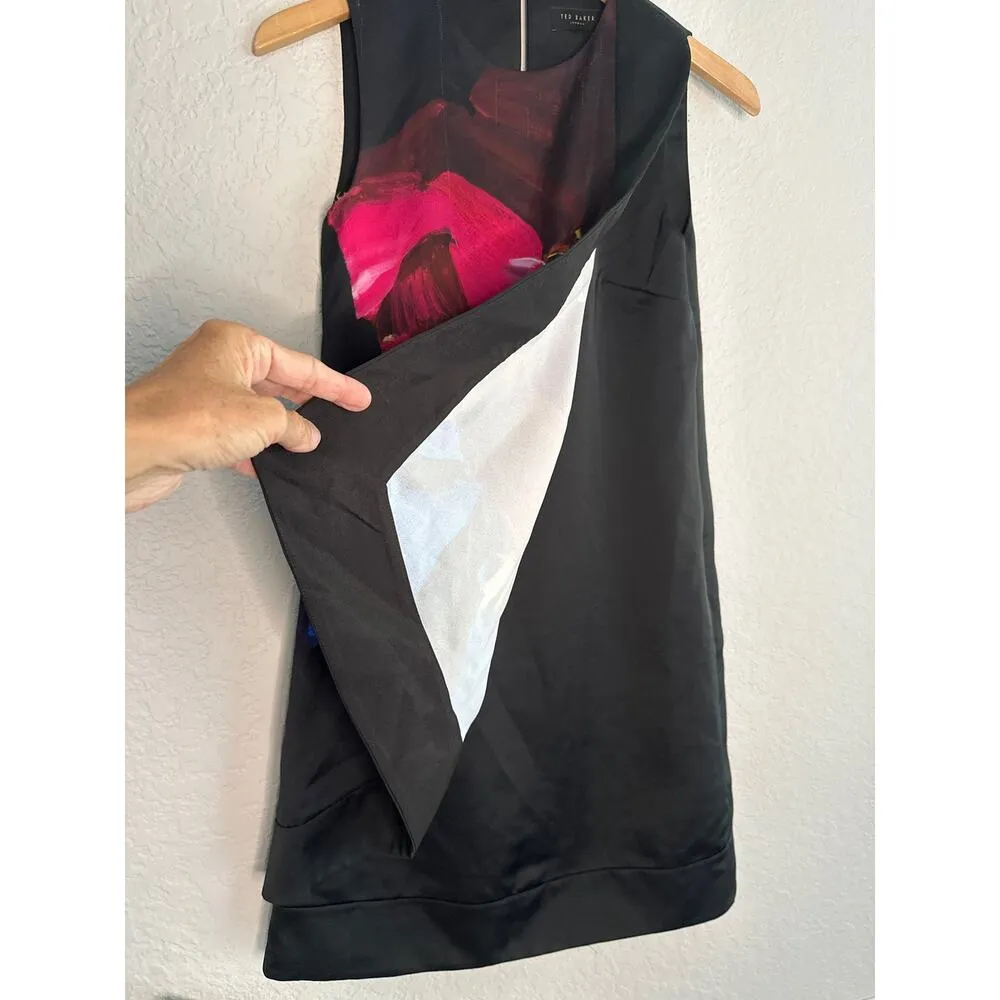 Ted Baker London Watercolor Black Shift Flap Dress Small Artsy Art to Wear - Image 2