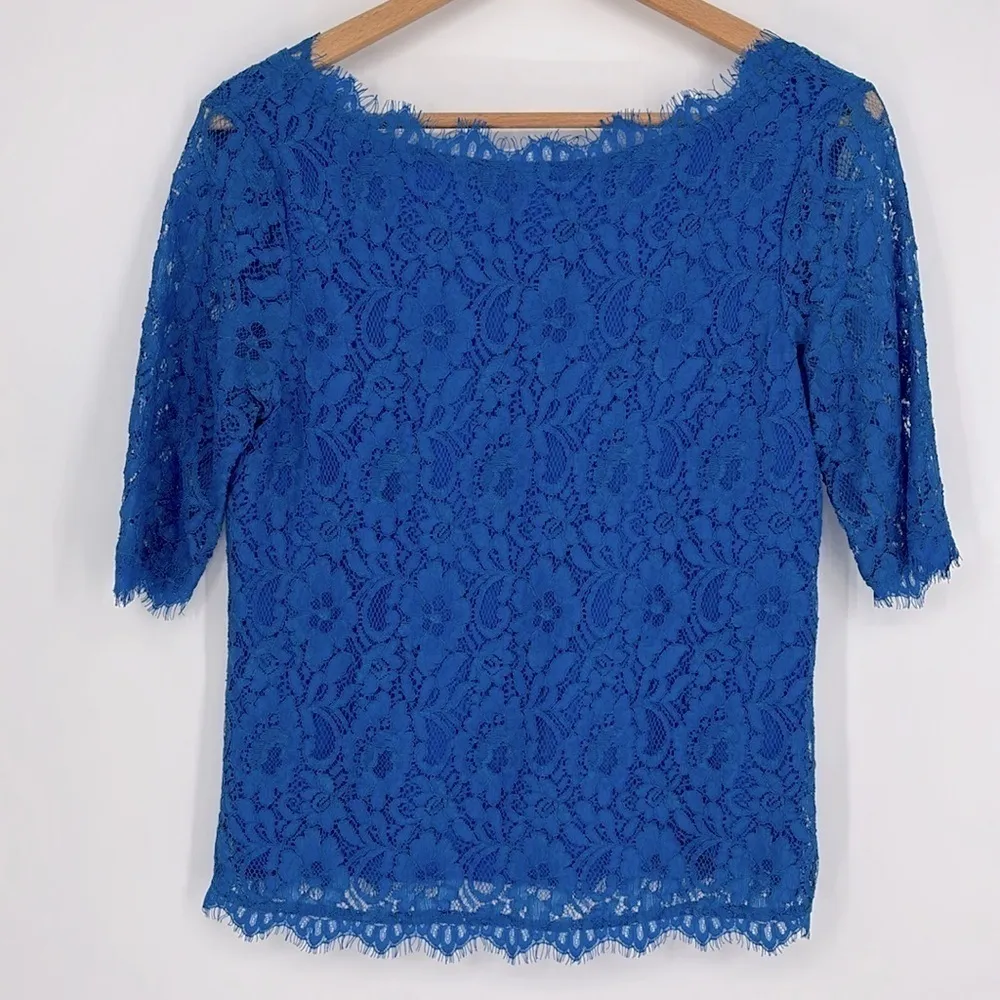 Pim + Larkin Griffin Boatneck Eyelash Lace Top Women’s Size Small in Royal Blue - Image 3