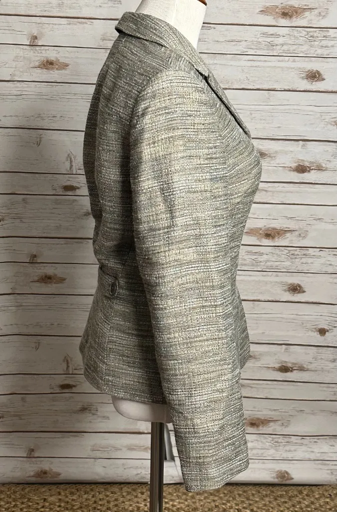 Lafayette 148 tan/cream wool/cotton blend tweed single-breasted blazer Size 10 - Image 5