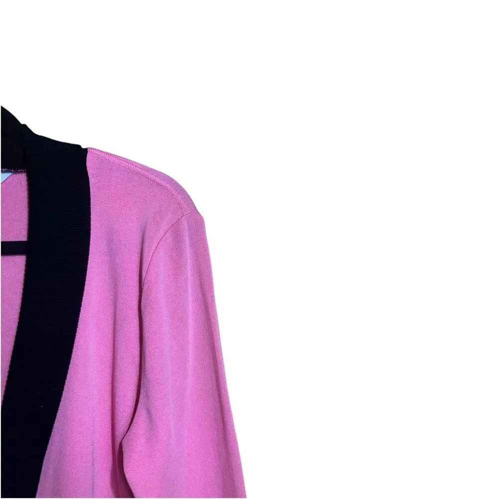 Ming Wang Cardigan Womens Small Pink Black Trim Deep V Neck Acrylic Sweater - Image 3