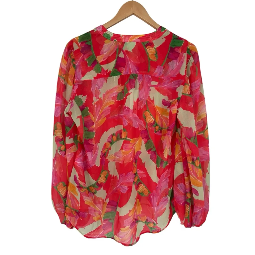 Chicos Georgette Blouse Fiesta Foliage Flame Scarlet size 1/Medium Red Floral - Image 10