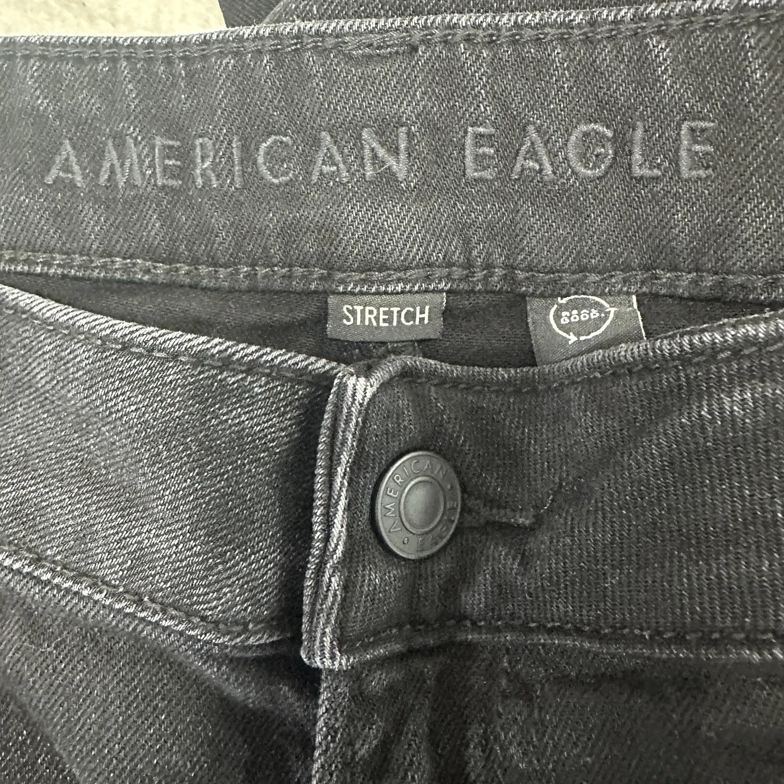 American Eagle Womens Size 8 Low Rise Baggy Wide Leg Jeans Black Wash Stretch - Image 5