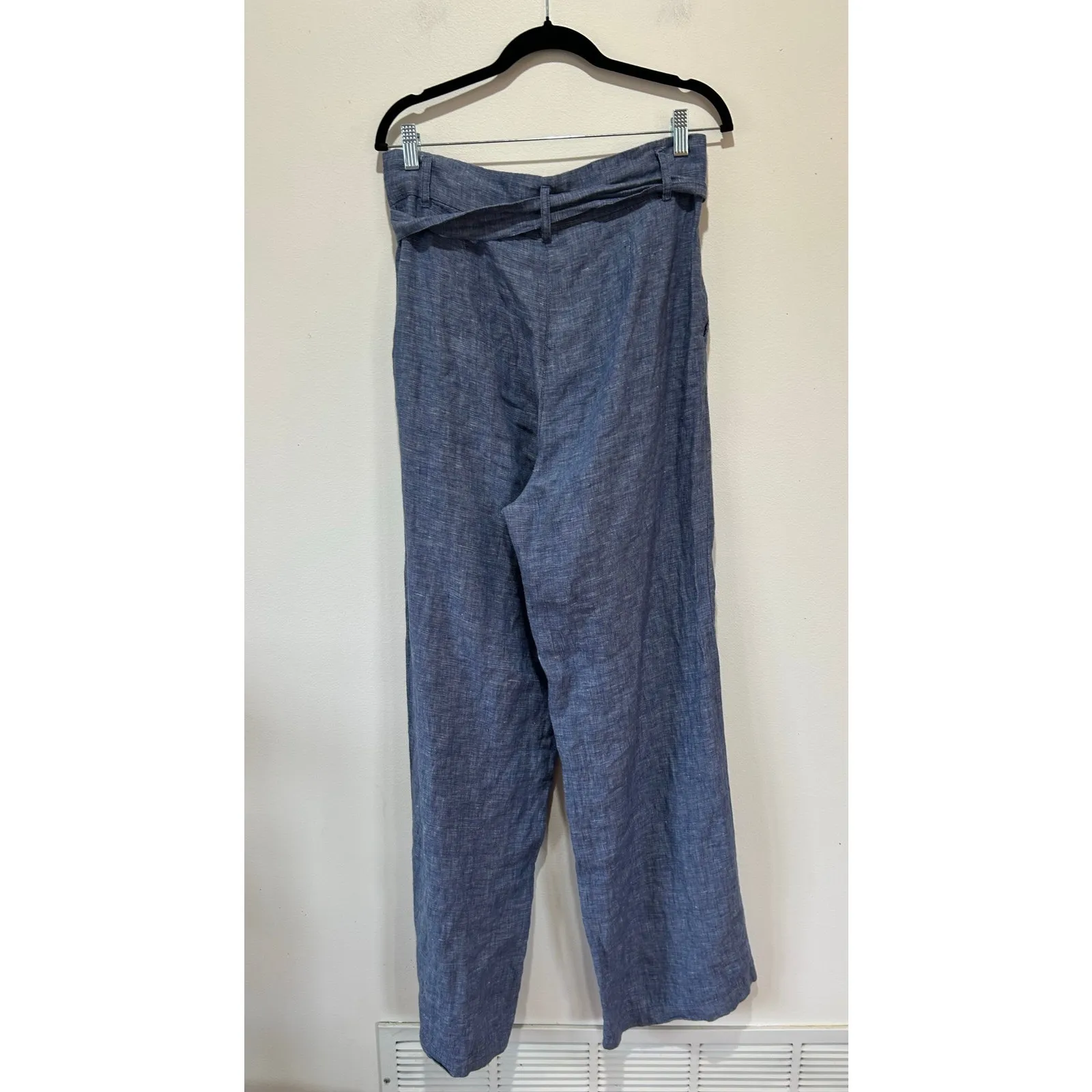 C&C California 100% linen pants size 8 wide leg blue belted high waist - Image 5