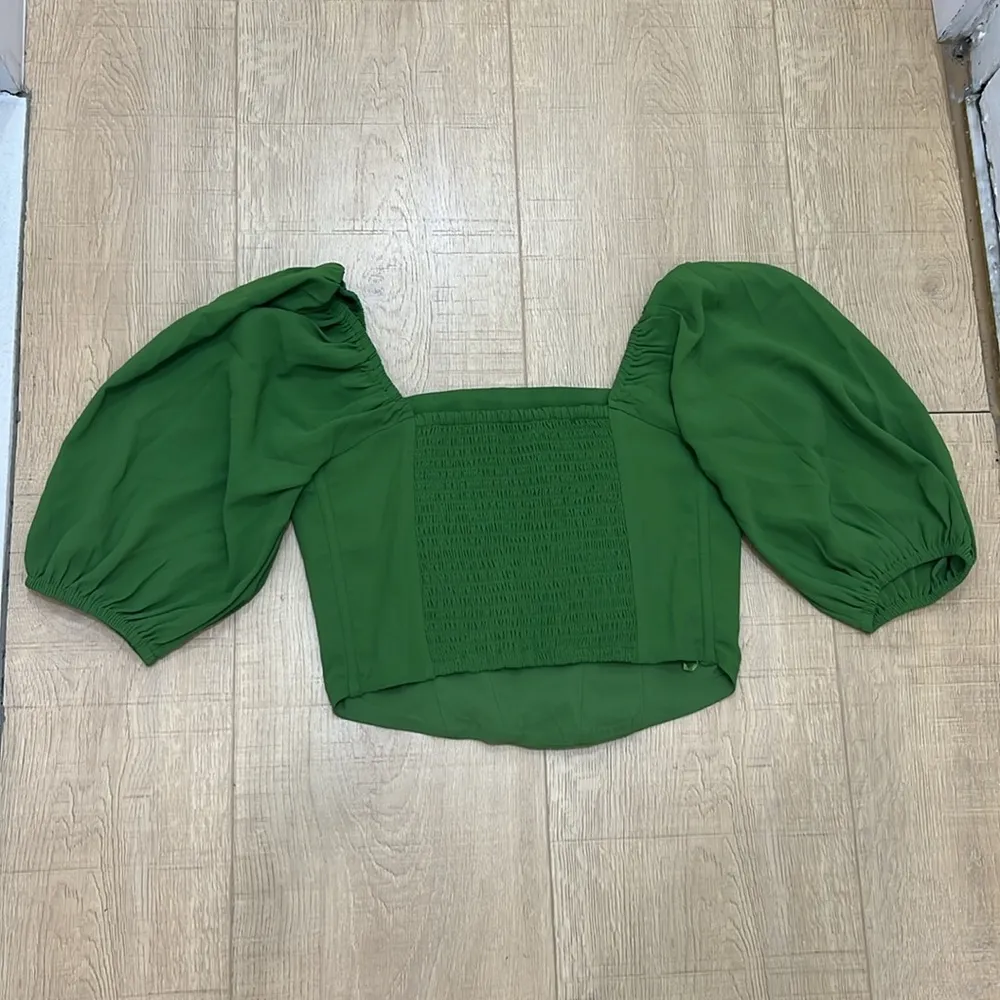 Abercrombie Green Corset Puff Sleeve Top - Image 2
