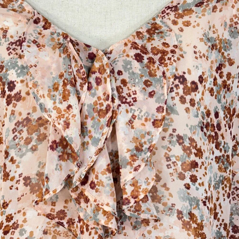 Elle 3X-Large Top Floral Semi-Sheer Ruffled V-Neck 3/4 Balloon Sleeves Multi - Image 2