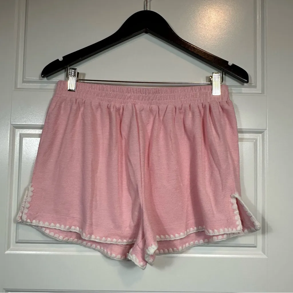 Lena Two Piece Grannycore Pink Terry Lounge Set Crochet Details Size Large NWOT - Image 8