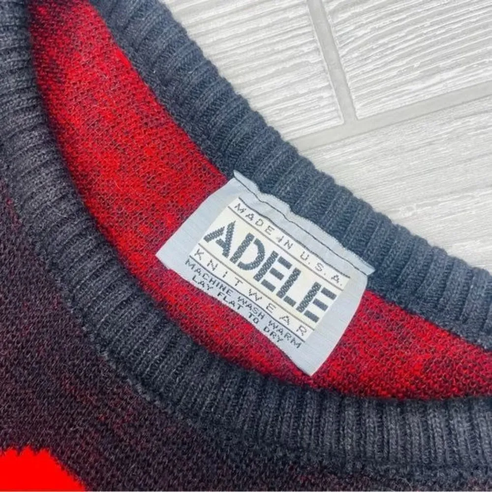 Vintage Adele knitwear sweater with hearts black & red medium oversized cropped - Image 3