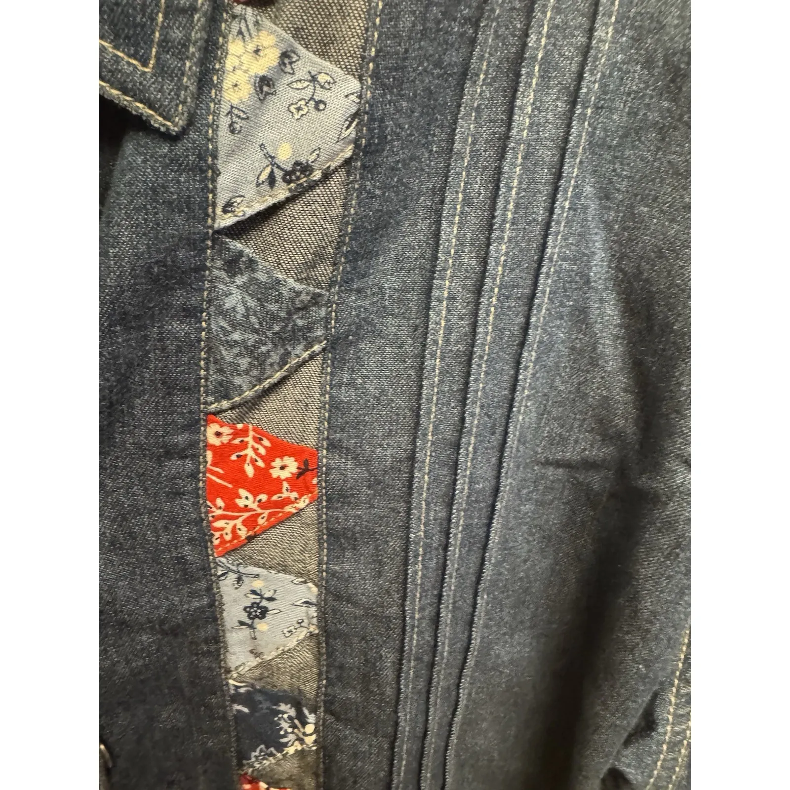 Vintage Koret City Blues Women's Patchwork Bandana "Quilt" Denim Shirt Size XL Blue - Image 8