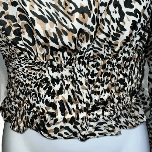 EXPRESS Abstract Cheetah Print L/S‎ Blouse Shirred Waist NWT $65 Size XSmall - Image 5