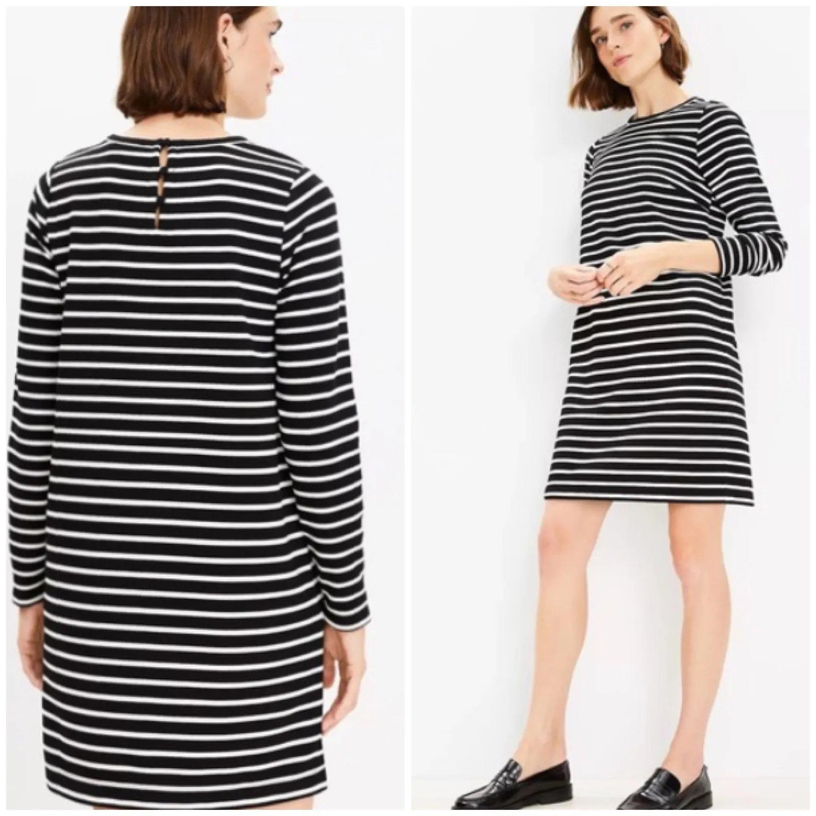 LOFT‎ Striped Ottoman Mock Neck Dress Long Sleeve Mini Ribbed Material NWT - S - Image 2