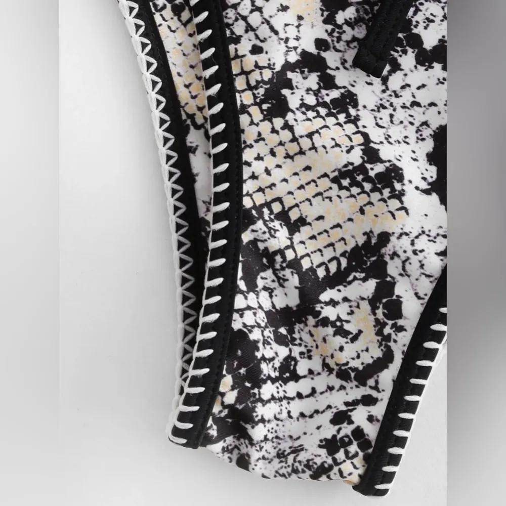 Whip Stitch Lace-Up Bikini Bathing Suit Set, Snake Print, Size S, NWOT - Image 5