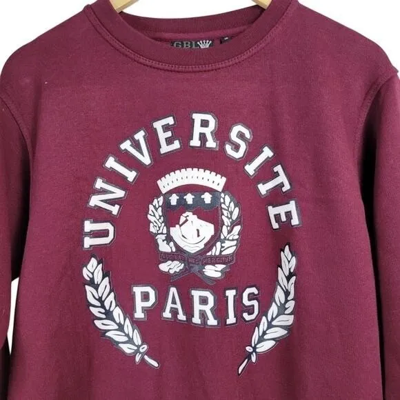 GBL INDUSTRY Women's Burgundy Universite Paris Crewneck Sweatshirt‎ Size S Red - Image 4