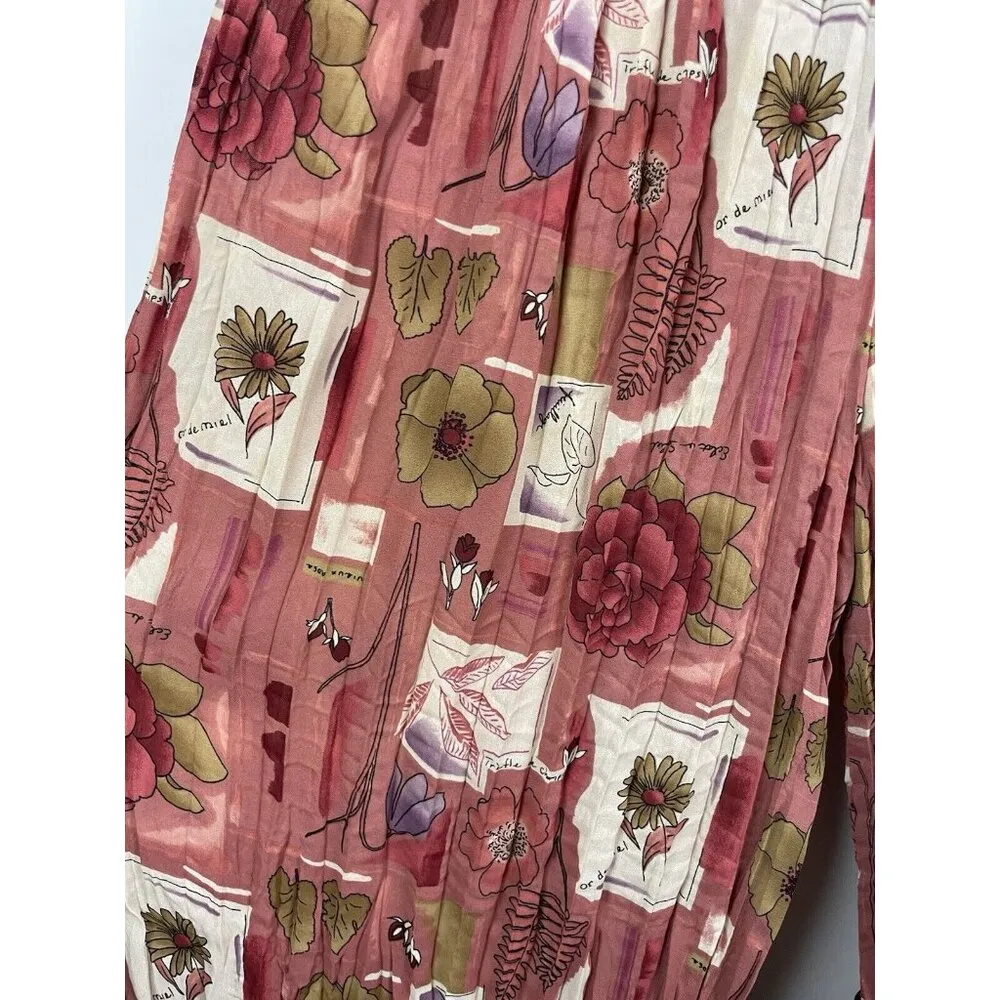 Lisa Z Dusty Pink Floral Garden‎ Crinkle Chiffon Sheer Pants Size S - Image 3