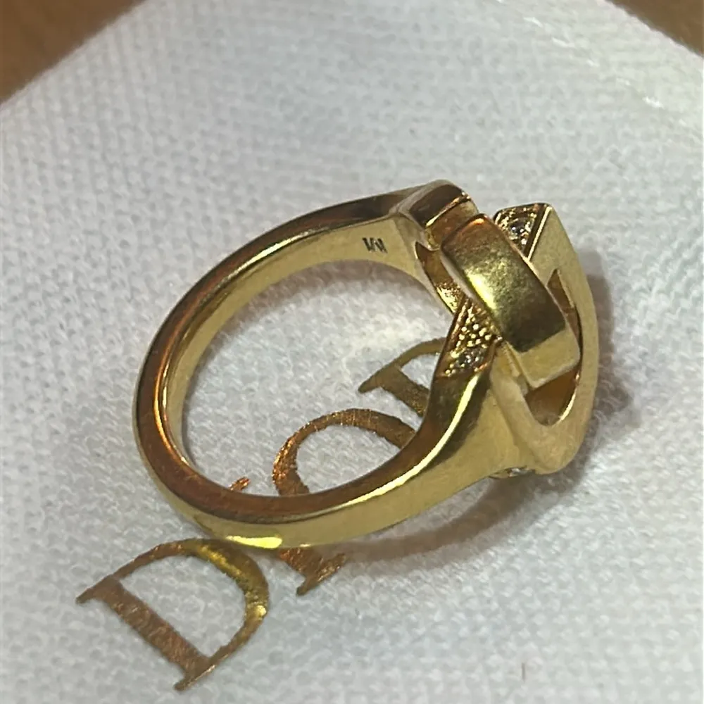 Dior CD LOCK RING Gold-Finish Metal and Silver-Tone Crystals size M - Image 6