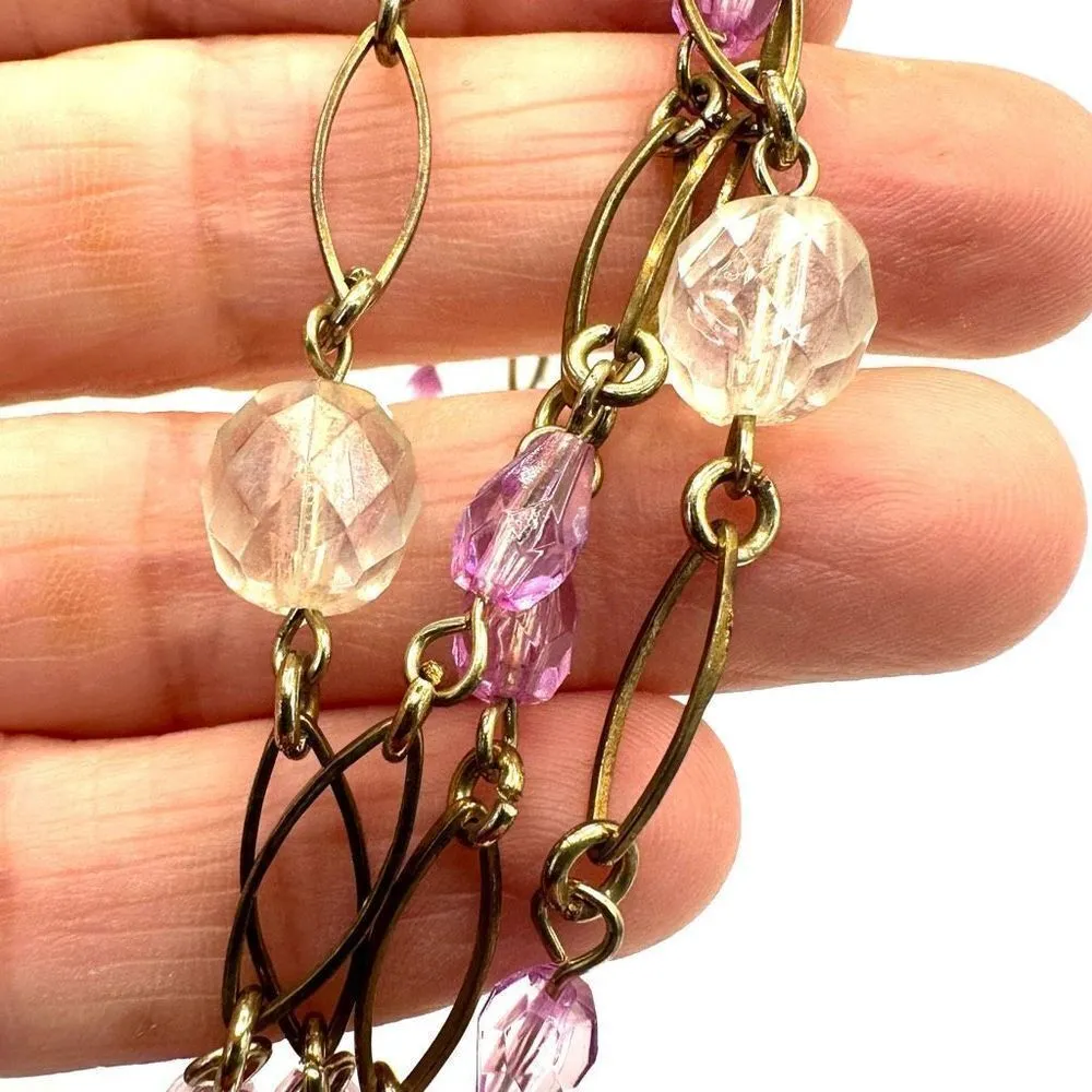 Pink and gold tone long beaded necklace - Image 6