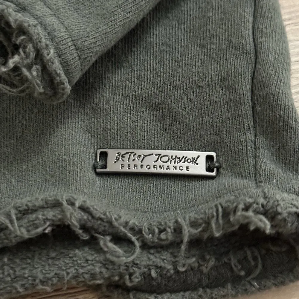 Betsey Johnson Embroidered Floral Cropped Hoodie – Women’s XS Faded Black Gray - Image 5