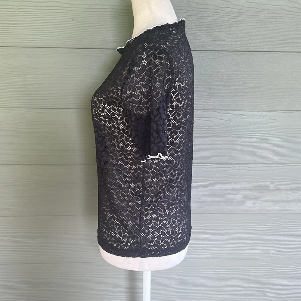 Zara Trafaluc Sheer Lace Short Sleeve Top - Image 4