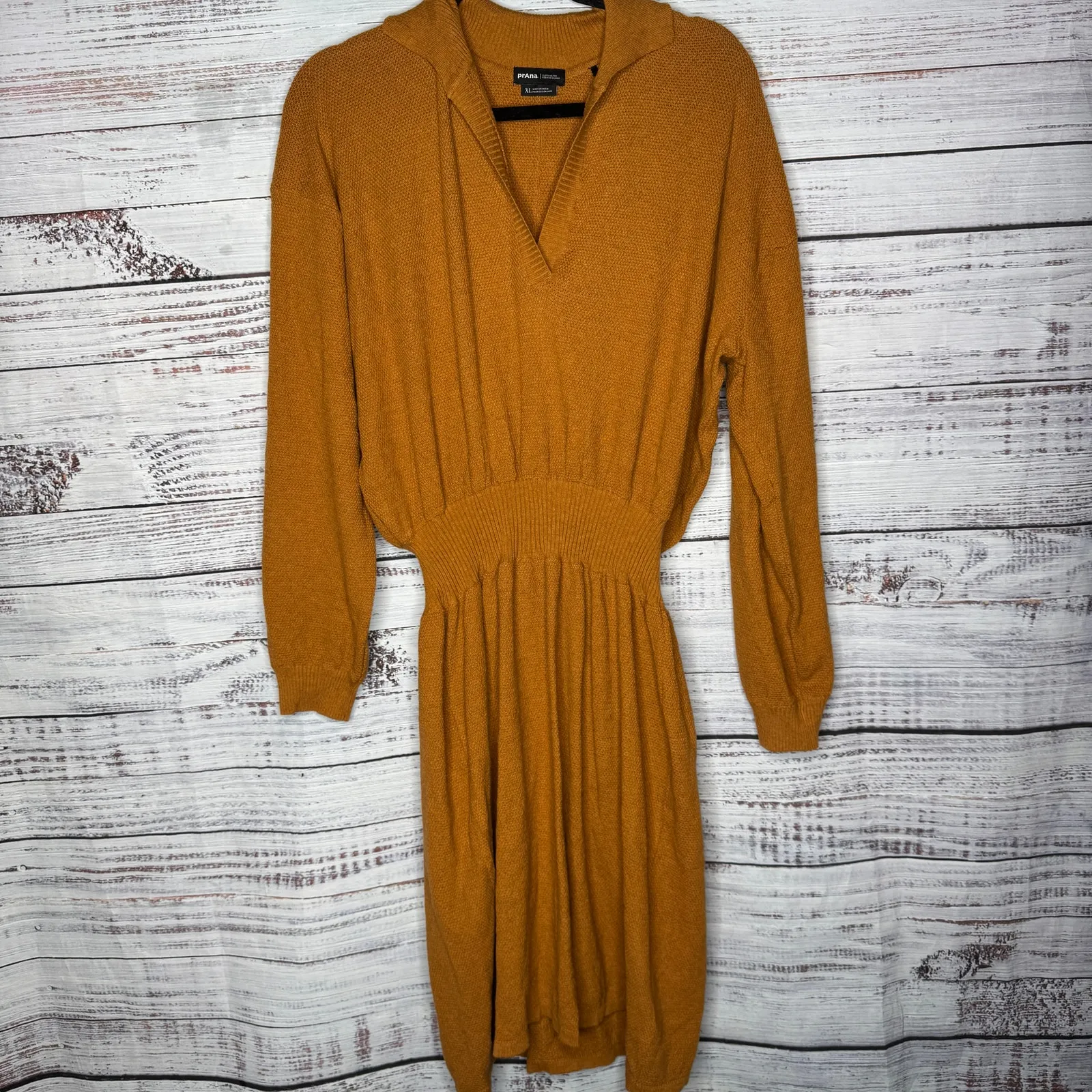 PrAna Milani V-Neck Dress Spice Tan Knit Sweater Wool Fall Preppy XL - Image 2