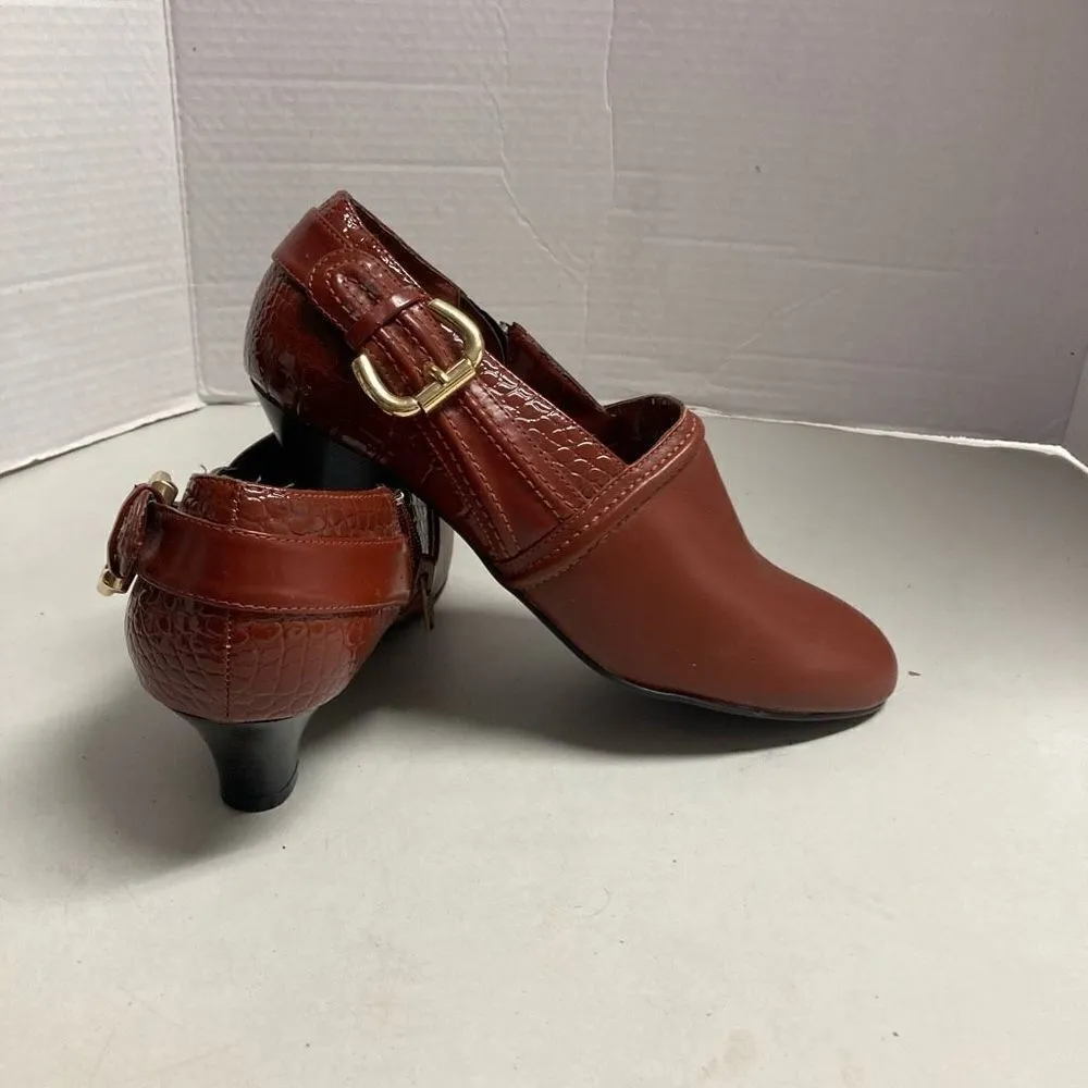 AJ Valenci Women's Brown Leather Chunky Heel Slip - Image 12