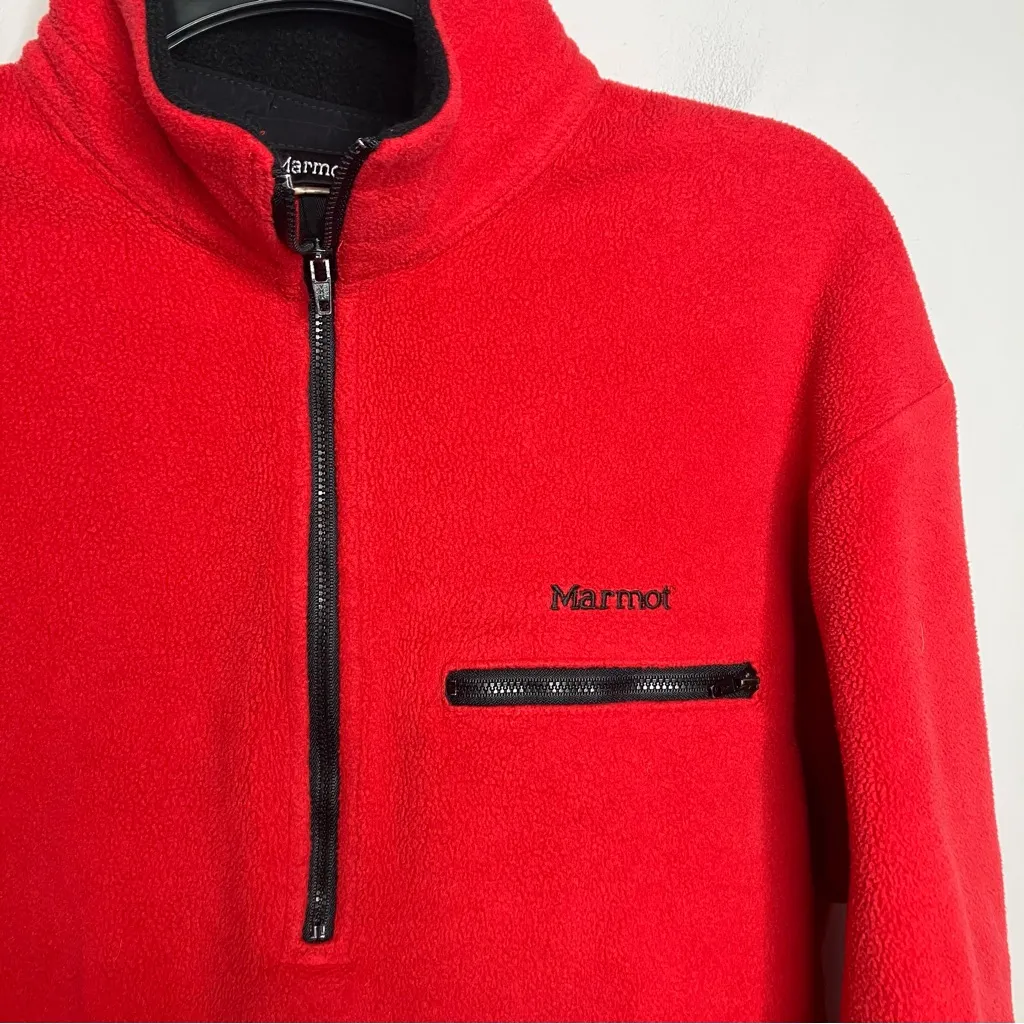 Marmot red fleece half zip pullover made in the USA size medium - Image 3