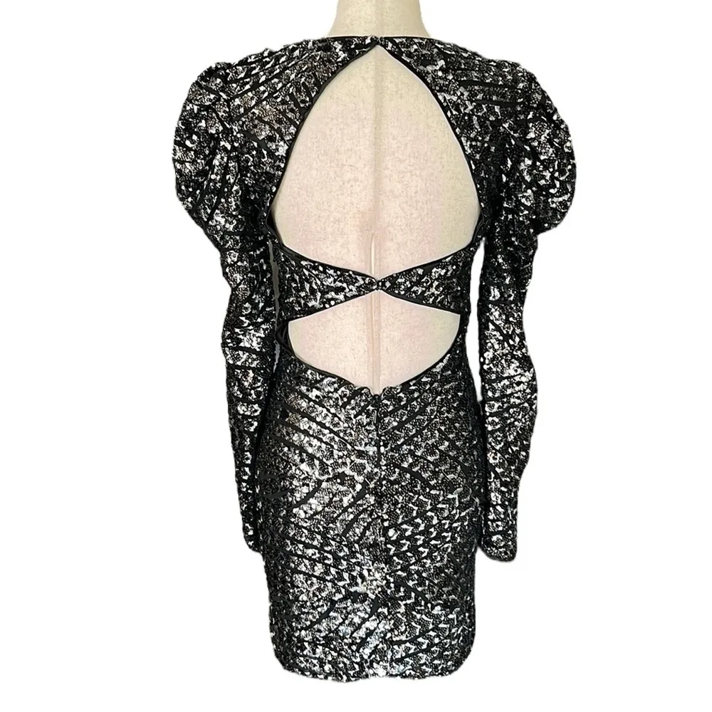 Bebe sequined puffy sleeve open back dress - Image 10