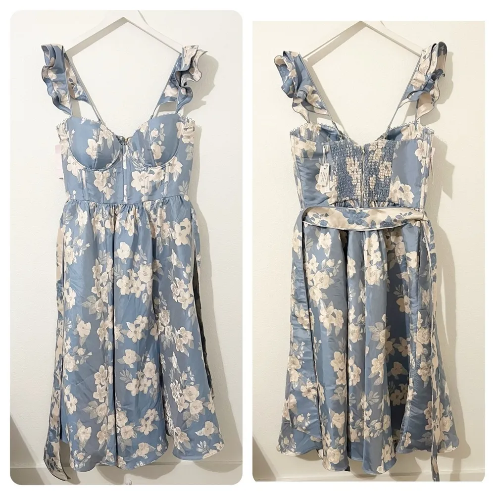 NEW NWT V. Chapman Vera Baroque Floral Corset Midi Dress Dusk Blue Formal Sz 14 - Image 3