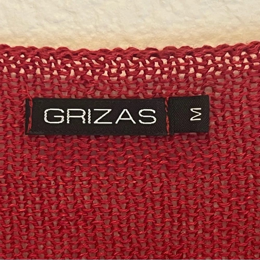 Grizas 100%Linen knit tunic sweater, loose knit, roses appliquee, 3/4 sleeves, M Red Size M - Image 3