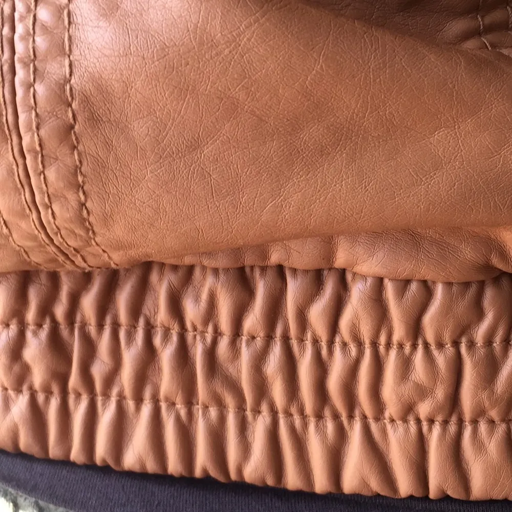 Faux Leather Jacket Hoodie jacket zippered pockets - Image 4