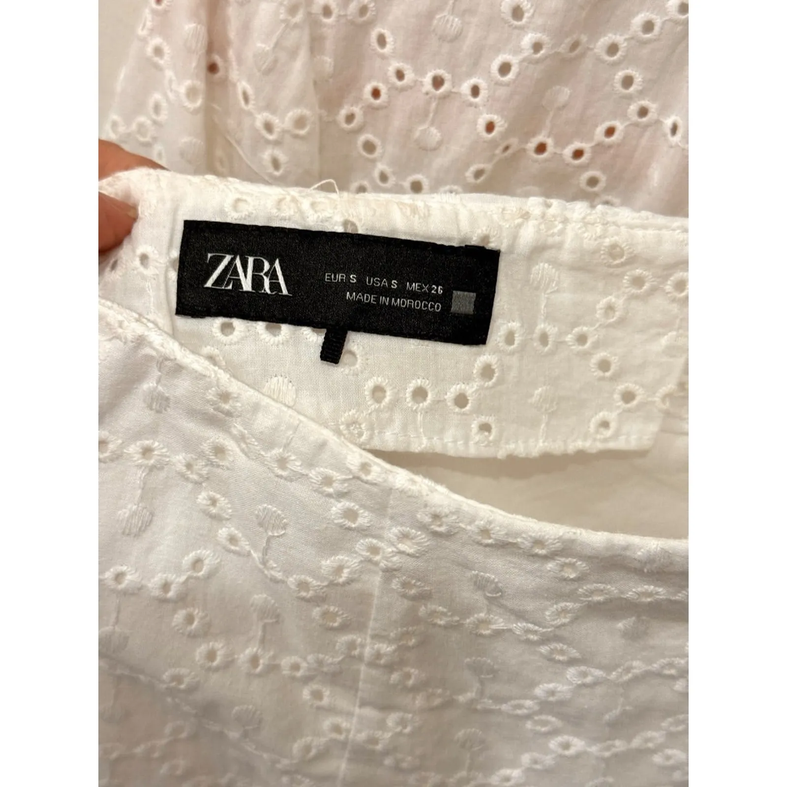 Zara Eyelet Peplum Blouse & Flat Front Shorts Set White Women's Top M / Bottom S - Image 6