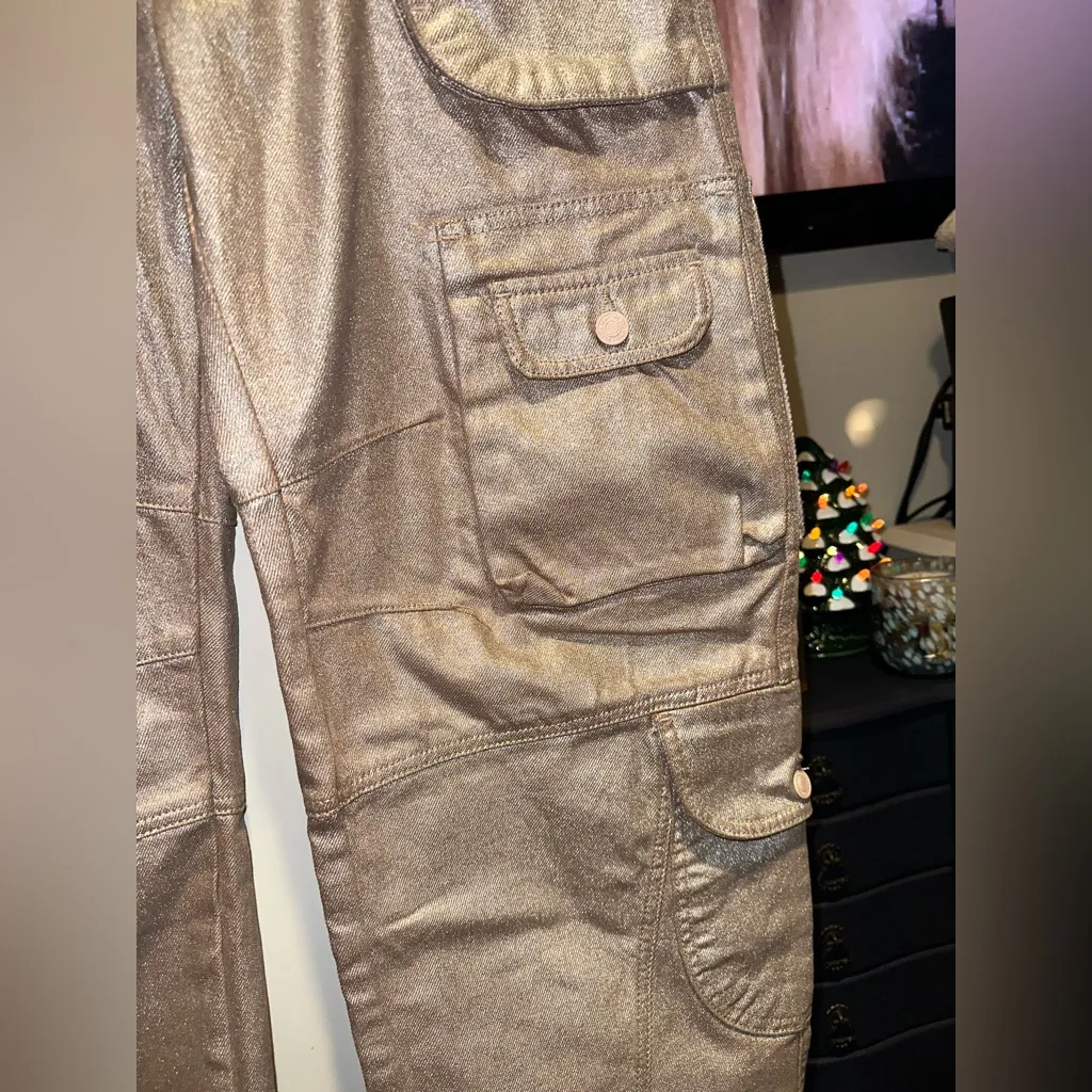 NWOT FREE PEOPLE We The Free Lap Of Luxury Metallic Cargo Pants In Foxy $228MSRP - Image 9