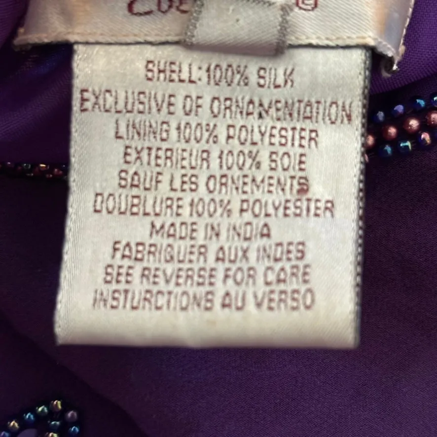 Vtg Adrianna Papell 100% Silk Beaded Maxi Dress Sz 6 Purple Drop Waist Sheer - Image 9