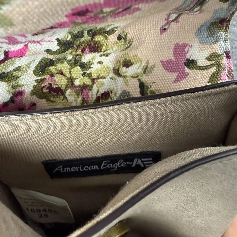 American Eagle Faux Leather Floral lined‎ Crossbody Bag with attached wallet - Image 4