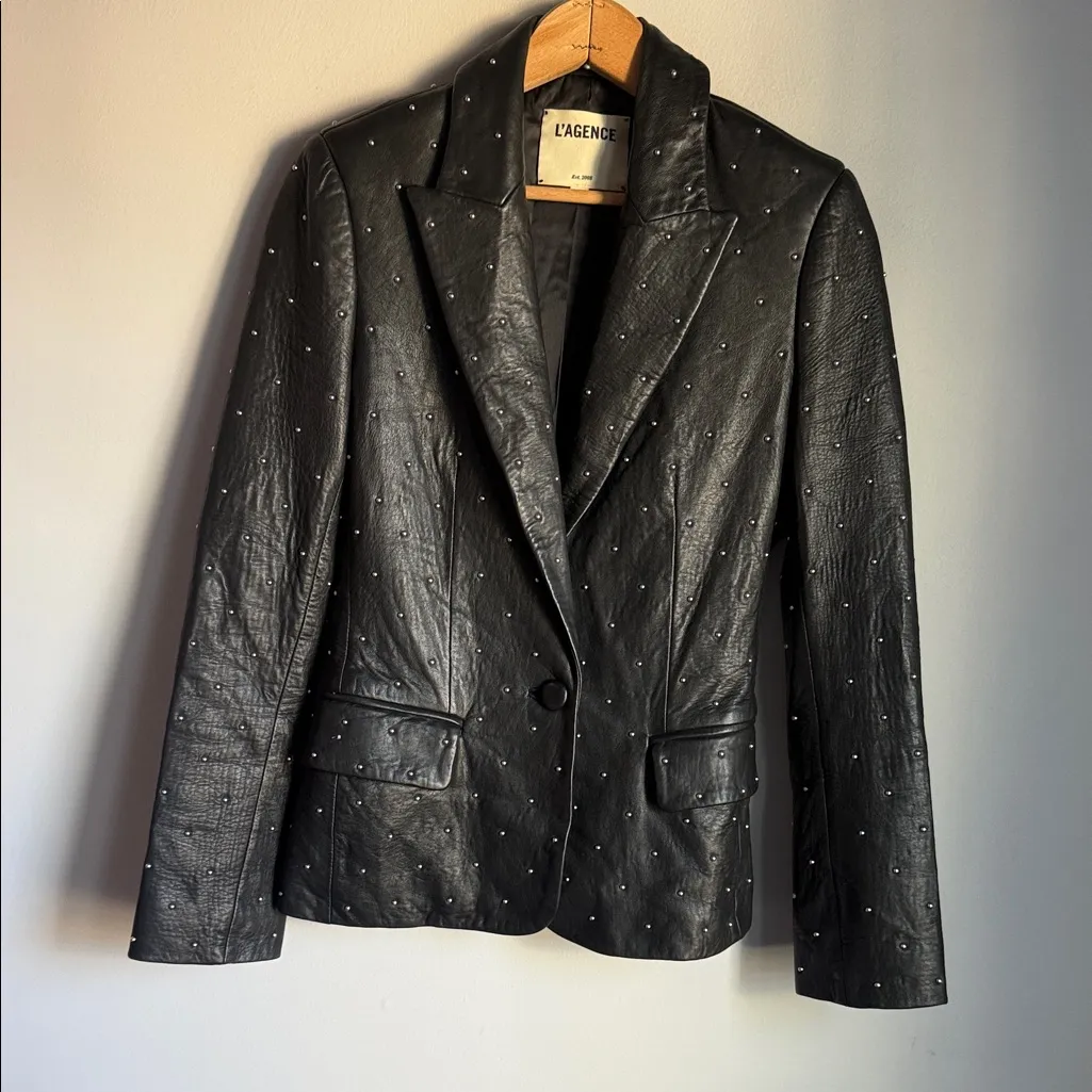 L'Agence Montegoi Studded Leather Blazer 0 - Image 2