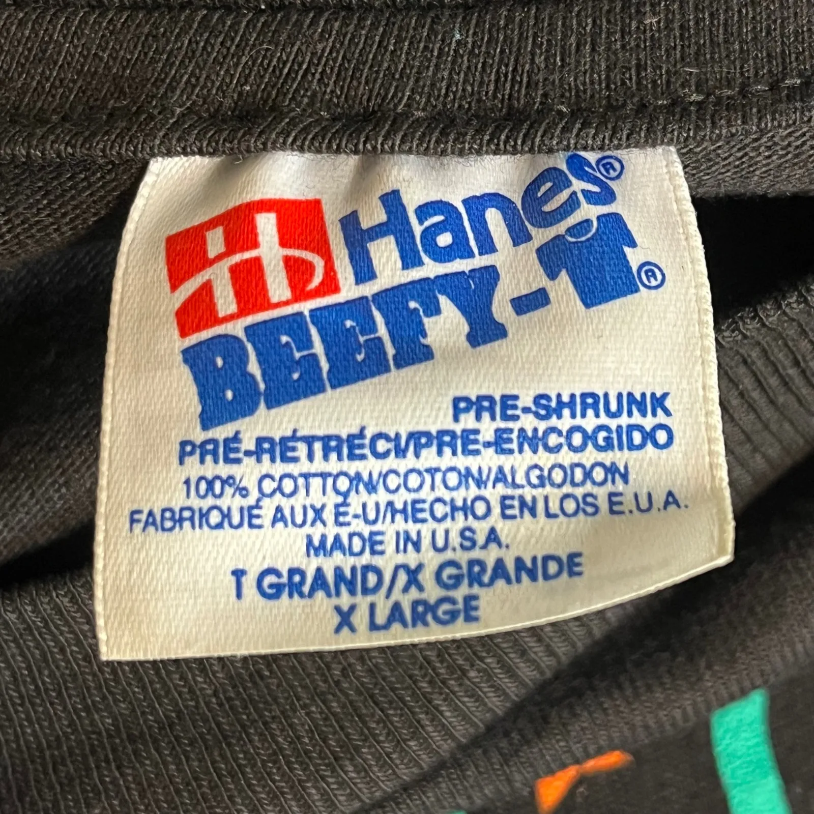 Hanes Vintage Cat Print Black‎ Colorful Animals USA Made 90s Y2K Art T-Shirt XL - Image 4