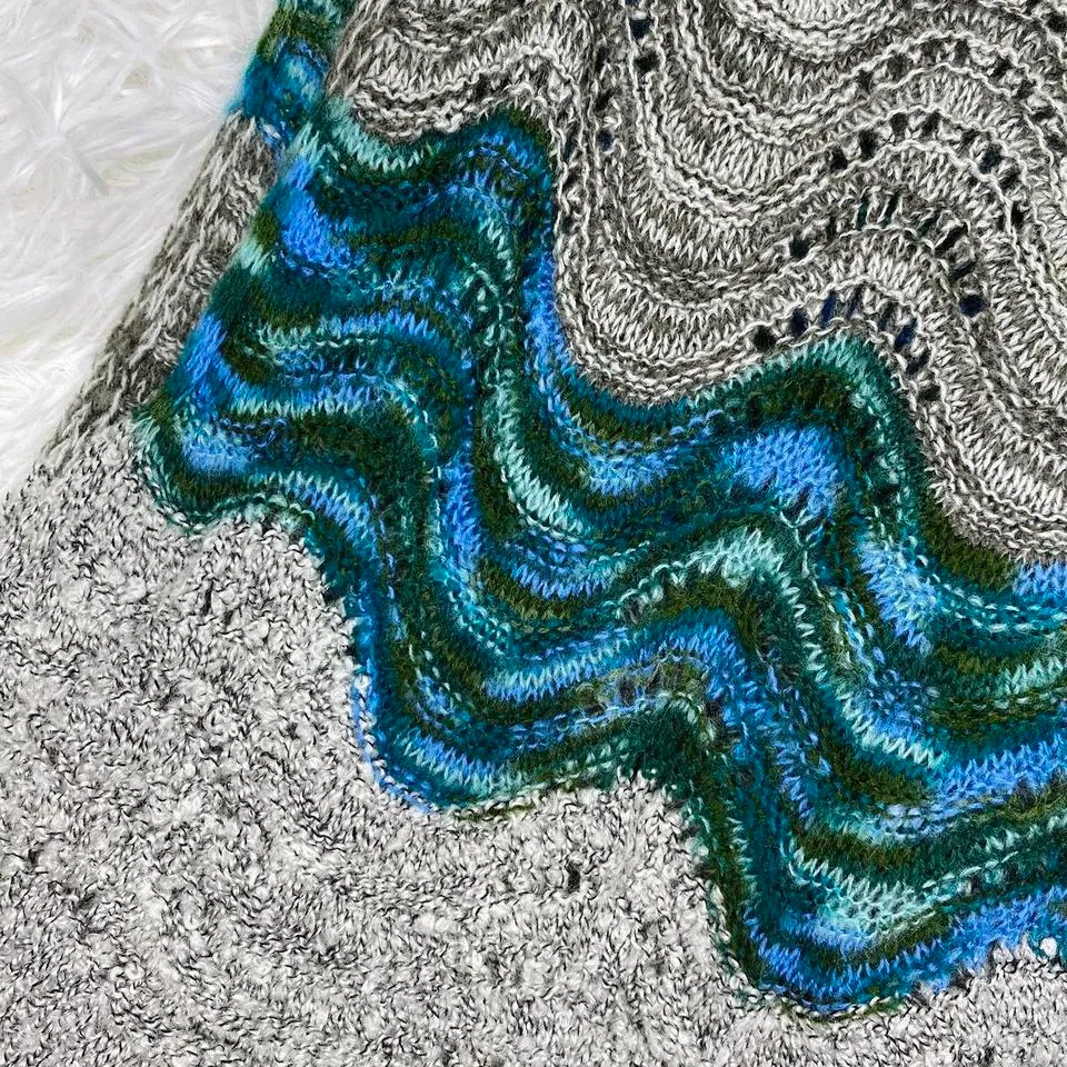 Echo Grey & Teal Chevron Crochet Hippie Winter Scarf Gray - Image 6