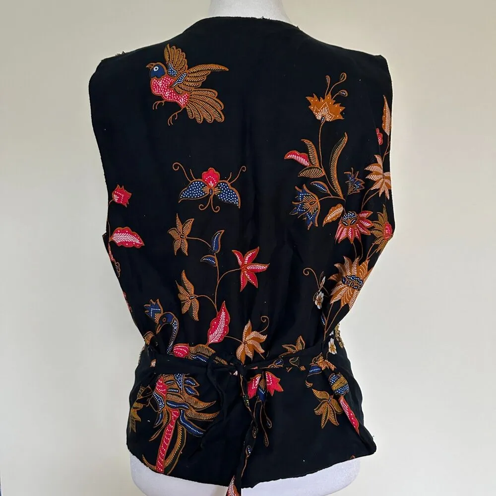 Vintage Floral Beaded Vest Size M Black Bohemian 90s Style theo Brand Size M - Image 3