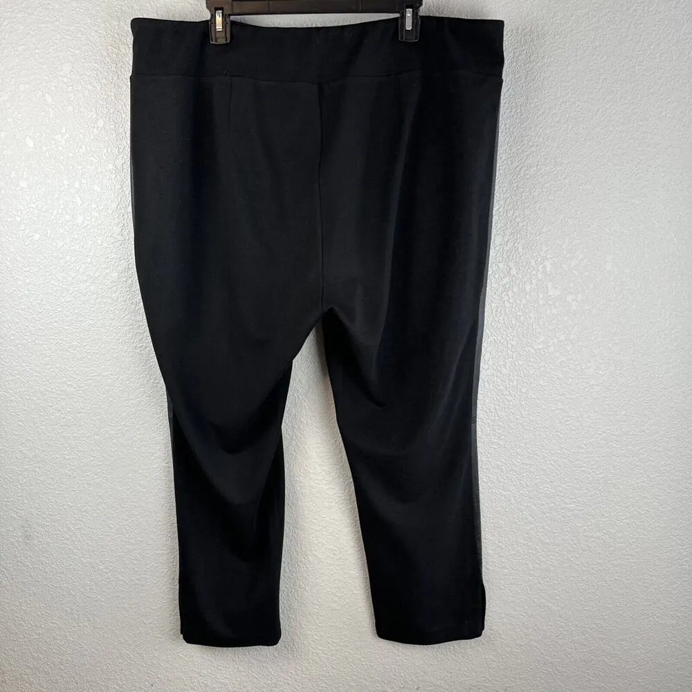 Eileen Fisher Black Lamb Leather Side Stripe Ponte Flare Crop Pants Plus Size 2X - Image 3