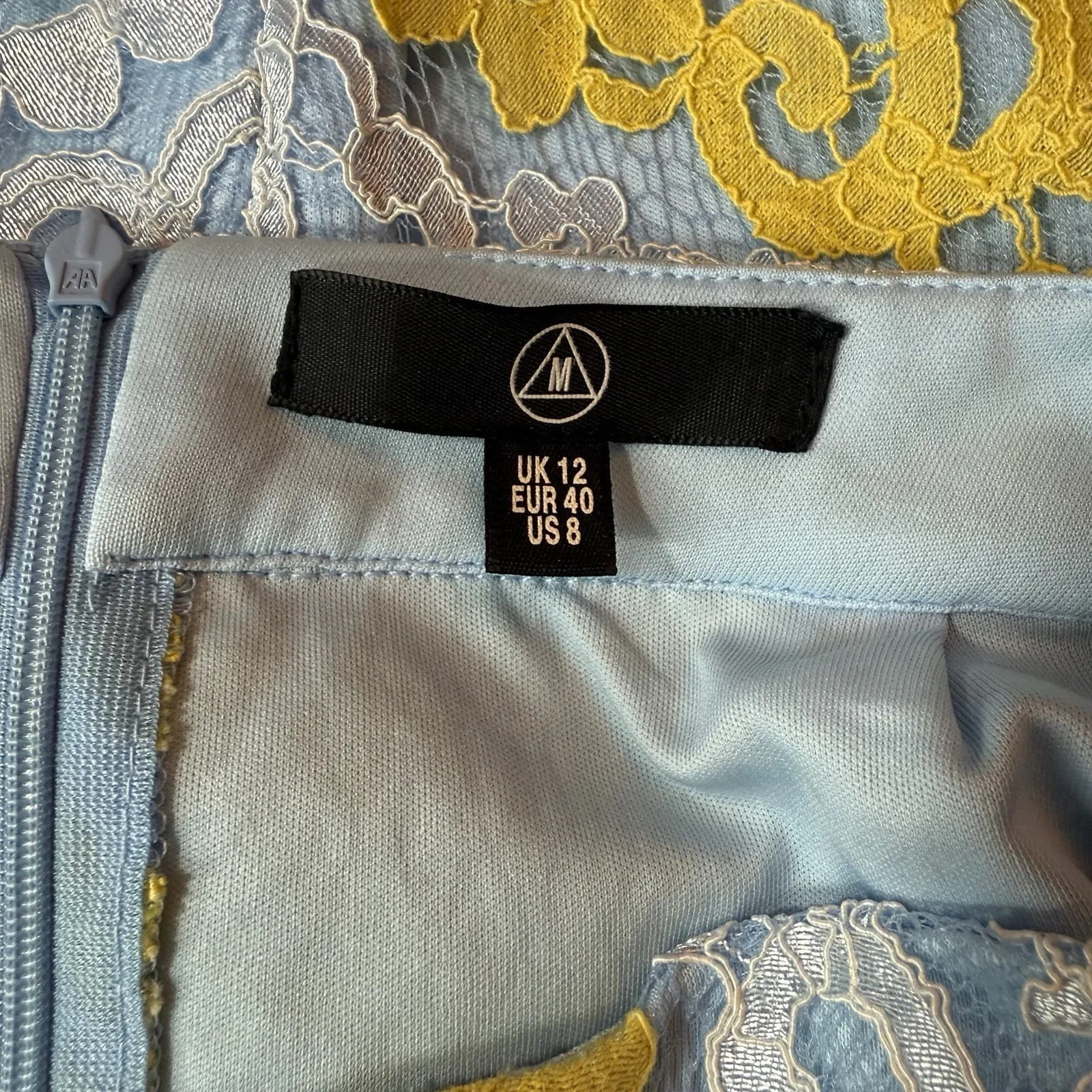 Y2K‎ Lace Trumpet Midi Skirt Blue Yellow Semi Sheer Lined Coquette Ruffle M 8 - Image 8