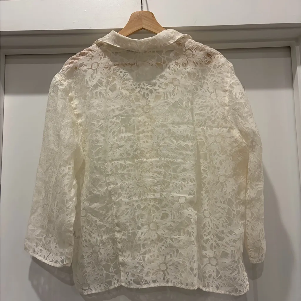 Cut Loose Elegant Quiet Luxury Old Money Cream Lace Mesh Button - Image 14