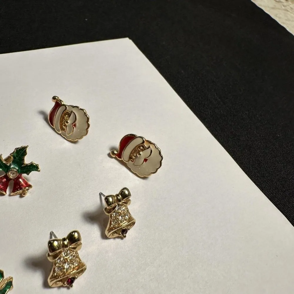 Lot Of 4 All Avon Holiday Pierced Stud Earrings Christmas Gold Tone - Image 3