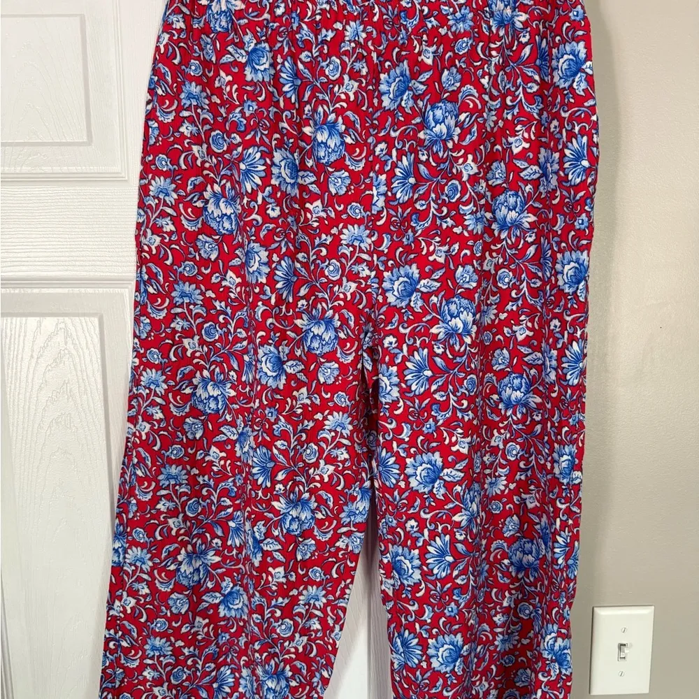 Mango MNG Flowy Comfy Floral Wide Leg Pants Summer Breathable Elastic Waist - Image 2