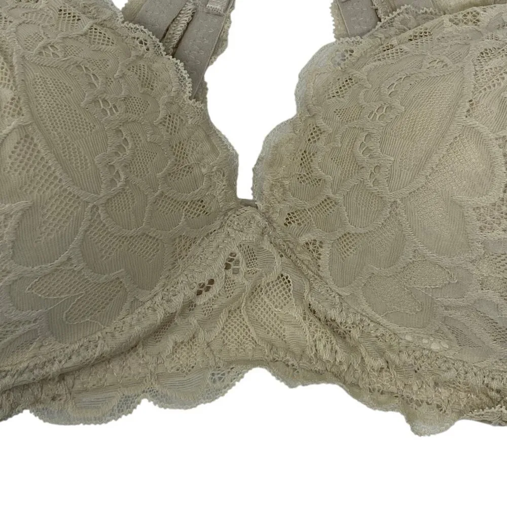 Aerie Beige Real Power Wireless Push-Up Plunge Racerback Lace Bra Size 36D NEW - Image 4