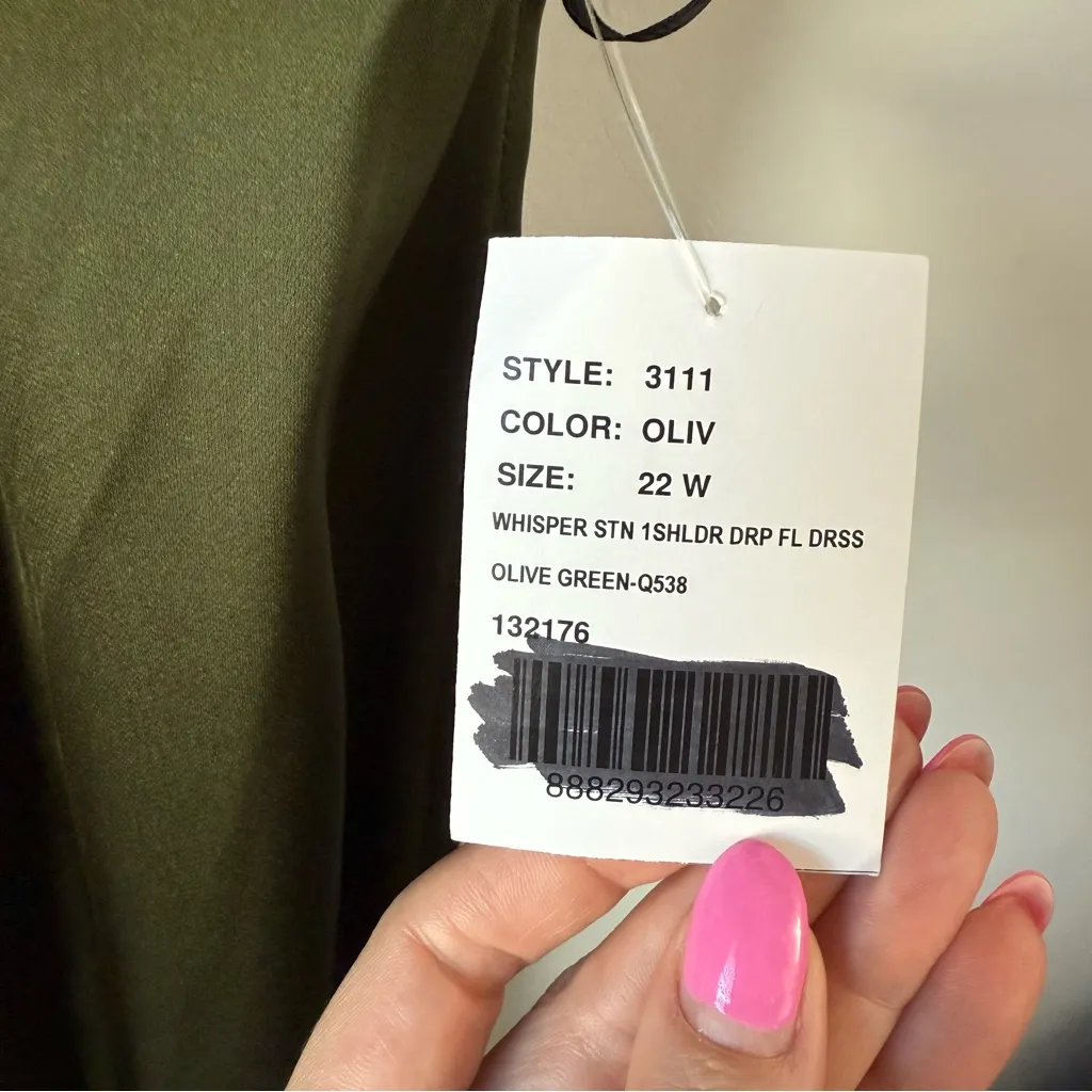 Dessy Collection 3111 One Shoulder Satin Gown Olive Green 22W - Image 7